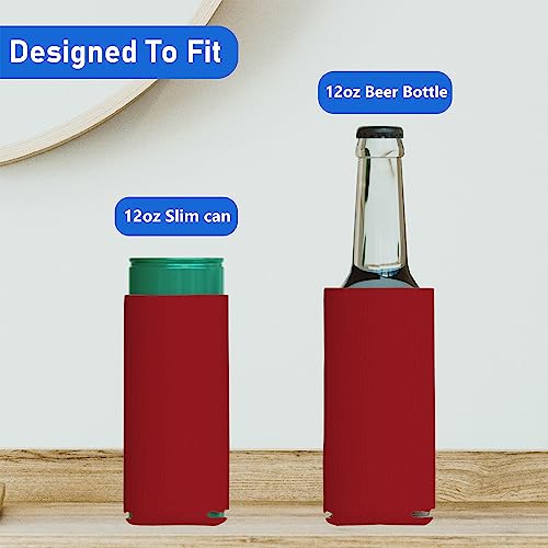 100 Pack Red Blank Slim Can Cooler Sleeves, Customizable Bulk Sublimation Can Coolers, Extra-Thick Collapsible Drink Insulator Sleeve, Beer Can Coolers for Party Beverages, PartyPrints