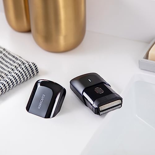 MANSCAPED™ The Handyman™ Compact Face Shaver – Portable Men’s Travel Facial Hair Groomer, USB-C Rechargeable Electric Razor, Waterproof, Cordless, Dual-Action SkinSafe™ Long-Hair Leveler & Foil Blades