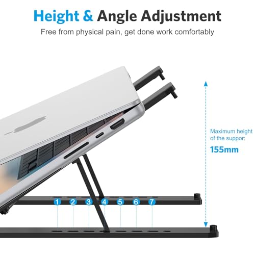 Portable Laptop Stand, OMOTON Laptop Stand for Desk Ergonomic 7-Levels Angles Adjustable Computer Stand, ABS Laptop Riser Holder Compatible with All Laptops(10-15.6")