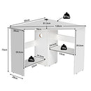 Compact Corner Desk, Corner Study Working Table, Space-Saving, w/ Bookshelves & Cable Hole & Host Storage Shelf, Triangle Computer Desk Writing Workstation, Ideal for Limited Space, Home, Office, Living Room, Bedroom, Black/White (White)