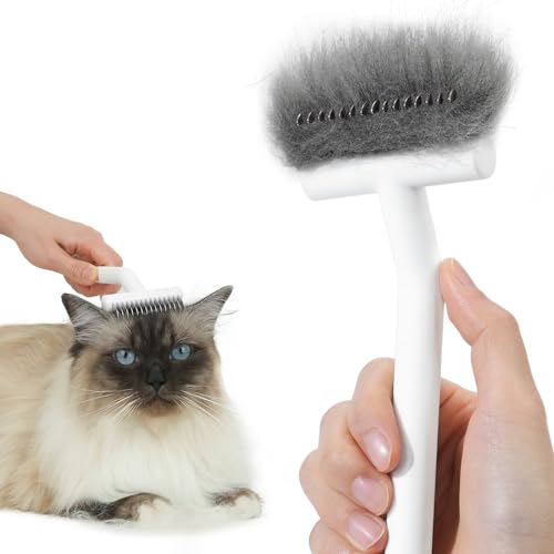 aumuca Cat Grooming Brush for Long Hair Cats, Cat Deshedding Comb for Pet, Undercoat Rake and Dematting Brush Remove Loose and Matted Fur, Flying Hair Removing Tools for Puppy, White