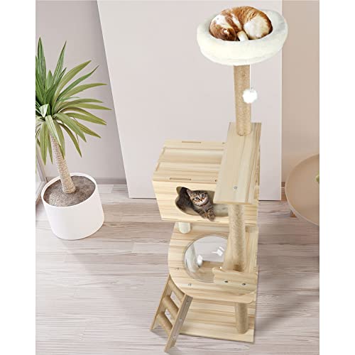 Alopet 162cm Wooden Cat Tree with Ladder, Cat Condo and Scratching Post Cat Tower