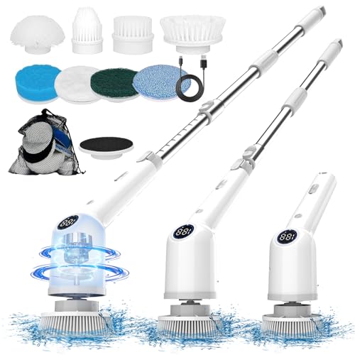 BCJJ Electric Spin Scrubber,Cordless Cleaning Brush,Shower Scrubber with 9 Replaceable Brush Heads, Power Scrubber 3 Adjustable Speeds, Spin Brush with Long Handle for Cleaning Bathroom Floor Tile Tub