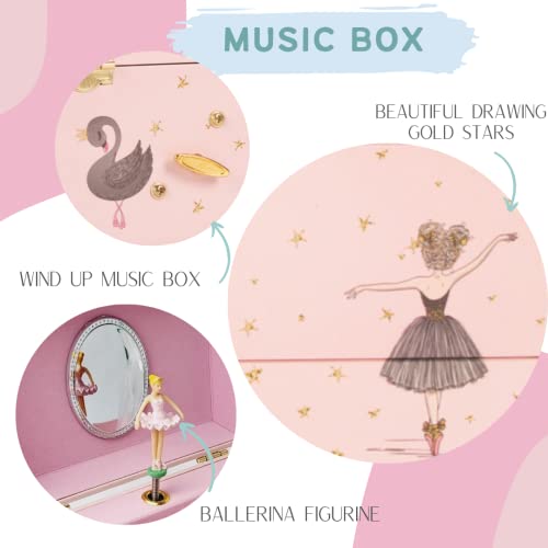 LIV&LOVE Music Jewellery Box with Necklace Pendant and Charm Bracelet Set|Jewllery Musical Box| Music Box for Girls|Dancing Ballerina Box| Music Box Ballerina (Pink Ballet Box + Ballerina Doll)