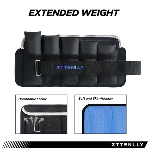 ZTTENLLY Adjustable Ankle Weights 1 To 2/5/10/20 LBS Pair with Carry Bag - Breathable Fabrics, Reflective Trim - Strength Training Leg Wrist Arm Ankle Walking Weights Sets for Women Men Kids…