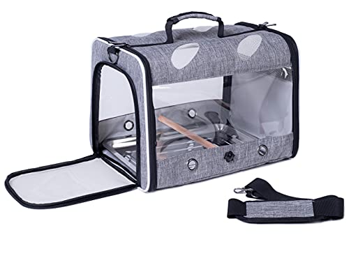 Bird Carrier with Stand Perch, Breathable Bird Travel Cage Parrot Carrier for Hiking, Airline Approved