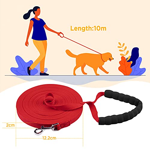 WD&CD Long Lead-Training Leash for Pets, 10 Meters Training Leads for Dogs/Puppy Training,Play,Camping,Extra Long Dog Leash - Red