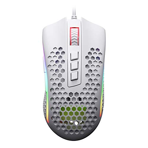 Redragon M808 Storm Lightweight RGB Gaming Mouse, 85g Ultralight Honeycomb Shell - 12,400 DPI Optical Sensor - 7 Programmable Buttons - Precise Registration - Super-Lite Cable - White