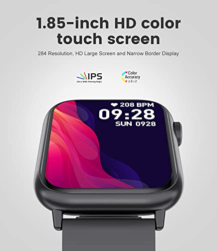 Smart Watch Men Women Bluetooth Answer Make Call for Android iOS Phone 123 Sport Modes Fitness Activity Tracker 1.85"Square Screen Heart Rate Sleep Monitor IP67 Waterproof Black Silicone Smartwatch