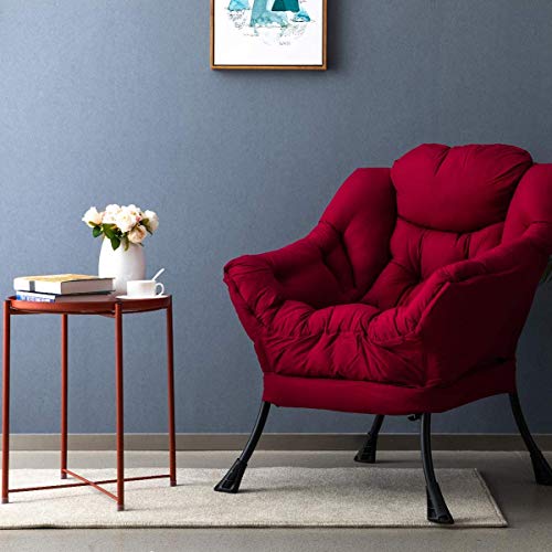 AcozyHom Modern Fabric Large Lazy Chair, Accent Oversized Comfy Reading Chair, Thick Padded Cozy Lounge Chair with Armrest, Steel Frame Leisure Sofa Chair for Living Room, Bedroom, Dorm, Burgundy