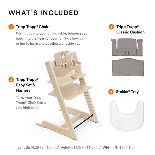 Tripp Trapp High Chair and Cushion with Stokke Tray - Natural with Nordic Grey - Adjustable, Convertible, All-in-One High Chair for Babies & Toddlers