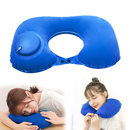 Inflatable Travel Neck Pillow for Airplane Portable U Shaped Neck Support Sleeping Travel Pillow, Blow Up Pillow by Press to Inflate for Trave,Office,Car and Train