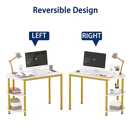 Elephance Dining Table/Kitchen Table with Storage, Multifunctioal Workstation Desk for Dining Room, Living Room, Bistro.(White and Gold)