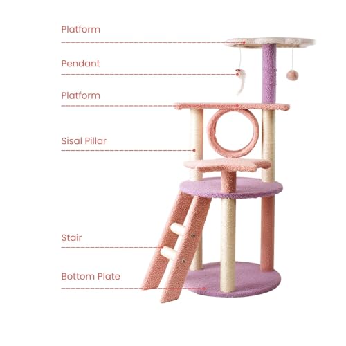 Floofi 101cm Galaxy Plush Multi-Level Cat Condo Cat Tree Play House Tower Scratching Post Pink Purple