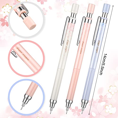 15 Pcs Cherry Mechanical Pencil Set Include 6 Pcs Japanese Kawaii Automatic Drafting Pencil with 6 Tubes Pencil Refill and 3 Pcs Cute Cherry Erasers for Sketching Architecture Drawing (0.5 mm)