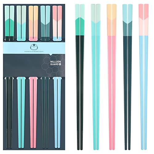 5 Pairs Fiberglass Chopsticks-Reusable Chopsticks Dishwasher Safe, 9.6 inch/24.3cm Matte Non-Slip Family/ Hotel/ Restaurant Chop Sticks, Chinese/Japanese Hair Chopstick Gift Set, Morandi Multicolor