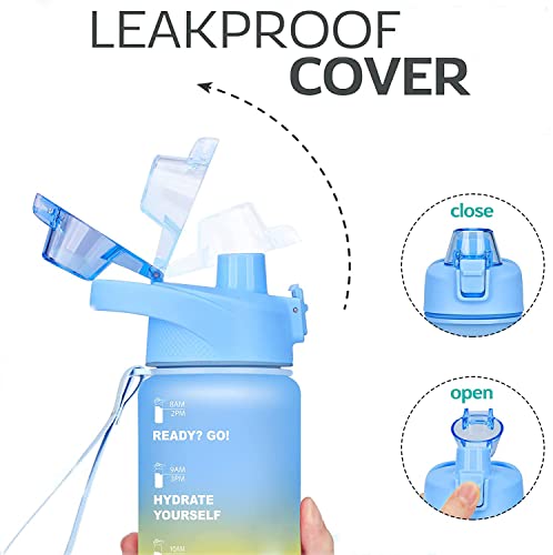 Sports Water Bottle 1L Motivational Smart Water Bottle, Sport Bottle with Handle, 32oz Leakproof BPA Free Drinking Water Bottle with Time Marker for Fitness Gym and Outdoor - Blue