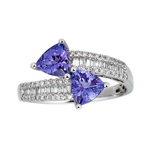 Gin and Grace 10K White Gold Mozambique Genuine Tanzanite Ring with Diamonds for women | Ethically, authentically & organically sourced (Trillion-cut) shaped Tanzanite hand-crafted jewelry for her