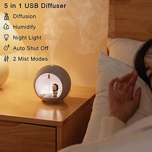 SISETOP USB Diffuser, Ultrasonic Essential Oil Diffuser, 100ML Aromatherapy Diffuser Humidifier with Night Light & 2 Mist Modes, Electric Mini Aroma Diffuser for Spa, Yoga, Baby, Kids, Gift, Gray