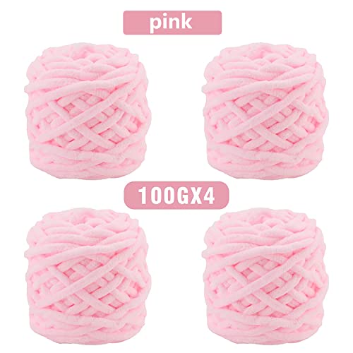 Soft Cotton Knitting Yarn 4 Packs, Fluffy Cotton Yarn Perfect for Soft Throw and Baby Blankets, Arm Knitting, Crocheting and DIY Crafts (Pink)