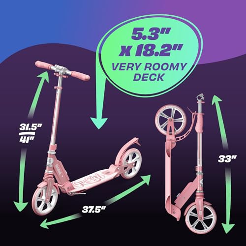 Scooter for Kids Ages 6-12 - Scooters for Teens 12 Years and Up - Adult Scooter with Anti-Shock Suspension - Scooter for Kids 8 Years and Up with 4 Adjustment Levels Handlebar Up to 41 Inches High