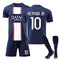 Soccer Jersey # 10 Neymar Jr Paris Home Soccer Jersey Adult (Size S-3XL) / Children Junior (Size 16-28) Training Wear Tops + Bottom + Socks Set #30 Messi Fan Jersey Set