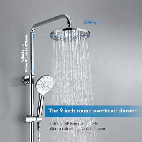 Decaura WELS Twin Hose Shower System 9" Rain Shower Head Set Sliding Rail 3-Mode Handheld Shower Head 2 in 1 Set (Round Head Chrome)