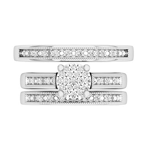 0.25 Carat (ctw) Round White Diamond Men & Womens Cluster Ring Trio Set 1/4 CT, 14K White Gold