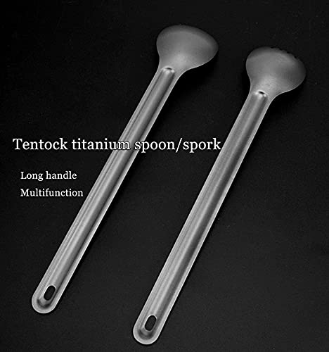 Tentock Titanium Long Handle Spoon Spork for Backpacking Meal Ultralight Camping Flatware Cooking Utensils Multifunctional Tableware with Storage Bag Ideal for Camping Hiking Picnic (Spoon)