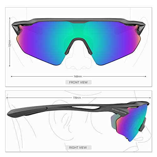 SNOWLEDGE Polarized Cycling Glasses Men Women Sport Glasses with 5 Interchangeable Lenses and TR90 Lightweight Frame for Bycle, Running, Fishing, Driving, Climbing