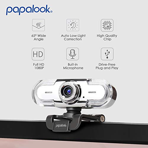 (1080P) - Webcam 1080P, PAPALOOK PA452 Full HD PC Skype Camera Web Cam with Microphone, Video Callling and Recording Webcam for Computer Laptop Desktop, USB Plug and Play Web Camera for YouTube Video Broadcasting, Compatible with Windows 7 / 8 / 10