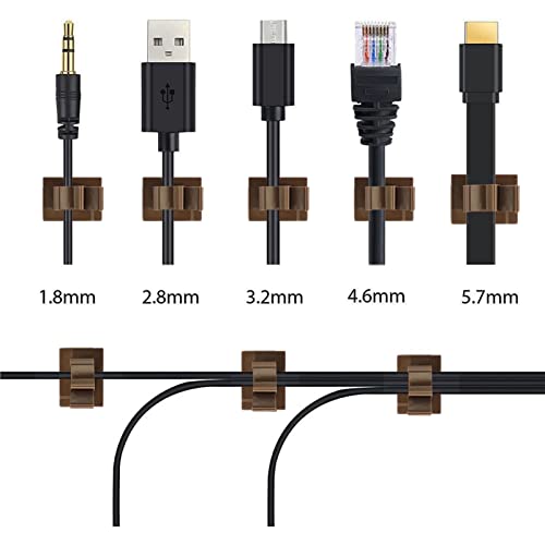 Viaky Adjustable Cable Clips, 30 Pcs Brown Adhesive Holder Ideal Cord Winder Management for Organizing Wires-Car Home Office and Desk Nightstand