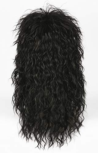 Topcosplay 70s 80s Halloween Costumes Rocking Dude Wig Punk Metal Rocker Disco Mullet Wig Black Curly