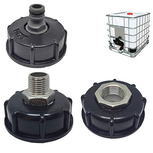 NC 2pcs IBC Tank Adapter S60x6 to 4 Water Pipe Tap Cap Joint 1/2" Thread Connector Replacement Valve Fitting Course Tank Cover Tap Water Butt Storage Tank Hose Fitting Parts, Black, One Size (HYJT1)