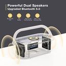 【2023 Newest】 Bluetooth Speaker with Digital Alarm Clock, Wireless Charger, FM Clock Radio, Adjustable LED Night Light, Dual Wireless Speakers,2500mAh Battery for Bedroom,Home, Adaptor (Gray)