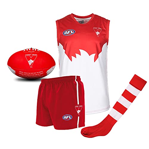 Sydney Swans Junior Youths Kids AFL Auskick Jumper Guernsey Jersey Shorts Socks Playing Pack with Football Size 6