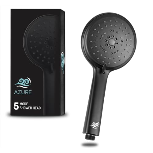 Azure's Premium High Pressure 5-Mode Self Cleaning Handheld Shower Head - Enjoy a Multifunctional Water Saving Hand held System with Descaling Technology - ABS - WELS & Watermark - Matt Black