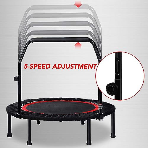 NAYUKII Mini Trampoline Fitness Rebounder for Adults and Kids Indoor&Outdoor Max Load 200kg Trampoline for Workout Fitness for Quiet and Safely Cushioned Bounce (Trampoline-Red(02)-armrest-48'')