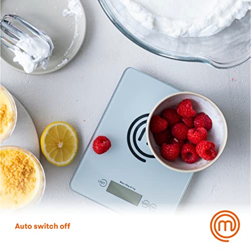 MasterChef Digital Kitchen Scale for Food Ounces and Grams, Portable Food Scale with LCD Display for Baking & Cooking, Made with Tempered Glass, Weighing Precision of 0.1oz, 11lb Weight Capacity