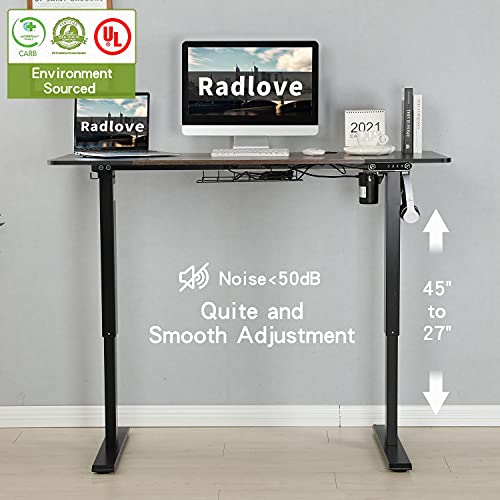 Electric Height Adjustable Standing Desk, Radlove 55'' x 24'' Stand Up Desk Workstation, Splice Board Home Office Computer Standing Table Height Adjustable Ergonomic Desk (Black Frame + 55" Brown Top)