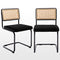 Zesthouse Dining Chairs Set of 2, Velvet Rattan Side Chairs with Cane Back & Stainless Chrome Base, Modern Mid Century Breuer Designed , Upholstered Dining Living Room Kitchen Chairs, Black