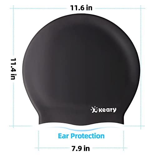 Extra Large Swim Cap for Braids and Dreadlocks Afro Hair Weaves Long Hair, Waterproof Silicone Cover Ear Bath Pool Shower Swimming Cap for Women Men Youth Adult Kids Girl to Keep Hair Dry, Black