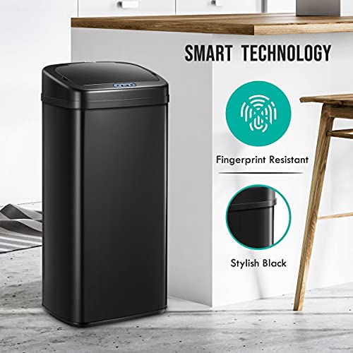 Maxkon 40L Motion Sensor Bin Automatic Rubbish Bin Stainless Steel Kitchen Garbage Touch-Free Bin Black Home Office