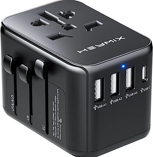 HEYMIX International Travel Adapter, Universal Adapter Travel Plug, 4-Port USB & Type-C All in One European, UK, USA, Bali, India to AUS World Travel Power Plug Over 200 Countries for Phone & Laptop