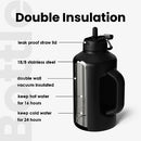 BOTTLE BOTTLE 2Litre Insulated Large Water Bottle with Straw and Dual-use Lid Half Gallon(64oz) Water Jug Stainless Steel Big Water Bottles with Handle for Gym and Sports (Black)