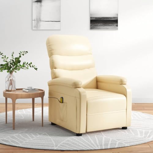 vidaXL Massage Chair, Recliner Chair with Adjustable Backrest and Footrest, Massage Office Chair with 6 Points, Armchair, Cream Faux Leather