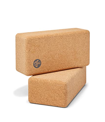 Manduka Cork Lean Yoga Block – Resilient Sustainable Material, Portable, Comfortable, Easy to Grip Fitness, Yoga Exercise & Pilates | 2.75" x 4" x 8.5" (Pack of 2)