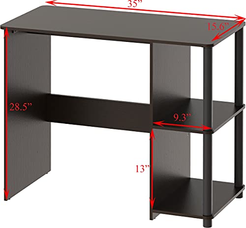 SHW Compact Home Office Desk with Shelves, Espresso