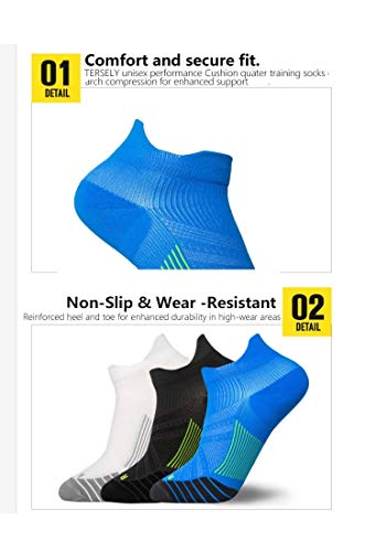 T Tersely 3 Pairs Compression Running Sport Socks for Men & Women - Low Cut No Show Athletic Socks for Stamina Circulation & Recovery - Ultra Durable Ankle Socks for Runners(EU 36-41)