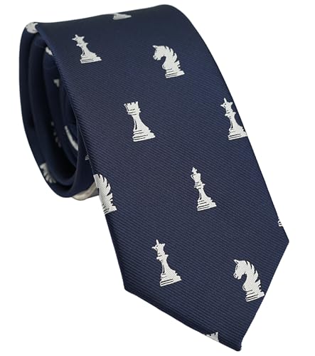 ZENXUS Sports and Game Ties for Men, Designer Necktie Navy, Chess, Medium